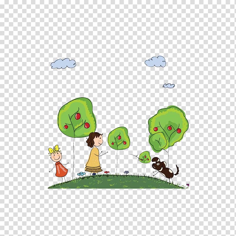 Cartoon Child Drawing Illustration, Cartoon apple orchard transparent background PNG clipart