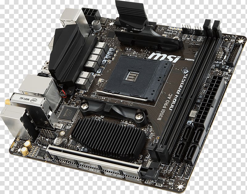 Socket AM4 MSI B350I PRO AC Motherboard Mini-ITX Small form factor, USB transparent background PNG clipart