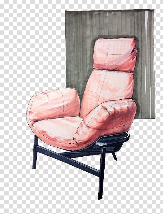 Eames Lounge Chair Industrial design Drawing Interior Design Services Sketch, Hand-painted decorative pink sofa transparent background PNG clipart