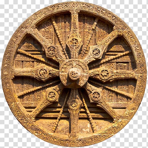 vintage round brown carriage wheel, Konark Sun Temple Hindu Temple Chariot, chakra transparent background PNG clipart