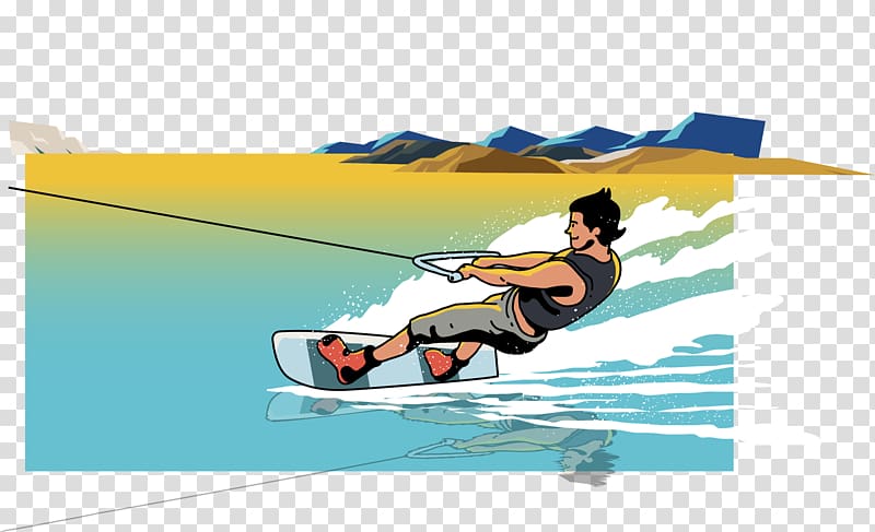 Wakeboarding Kitesurfing Cartoon Illustration, Sea skateboard transparent background PNG clipart