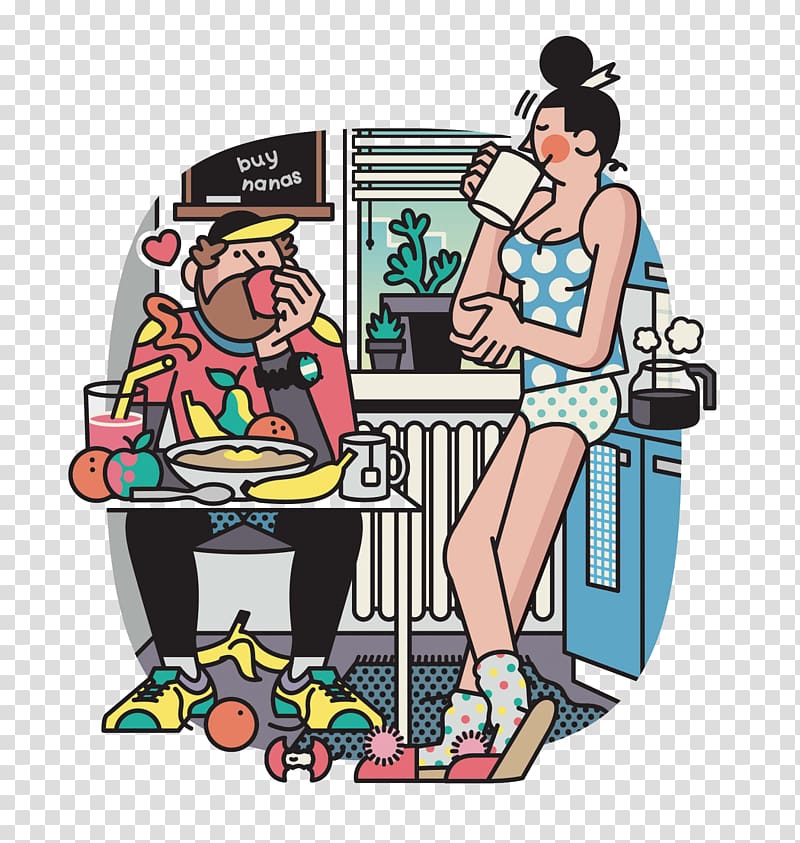 Cartoon Illustration, Kitchen men and women transparent background PNG clipart