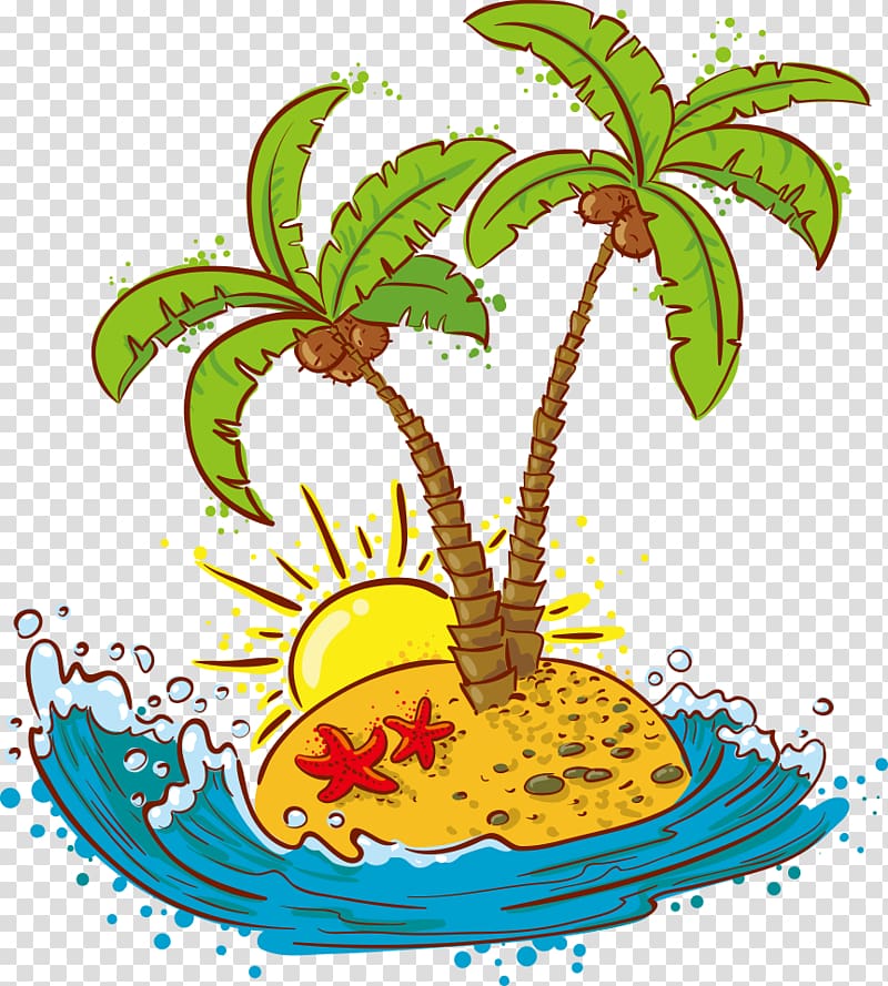 Coconut Cartoon, sun wave palm transparent background PNG clipart