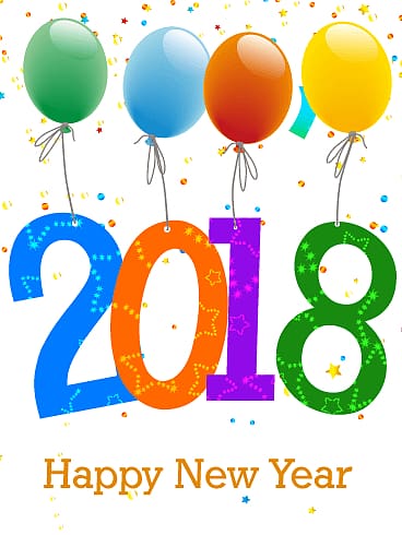 white background with text overlay, Happy New Year 2018 Balloons transparent background PNG clipart