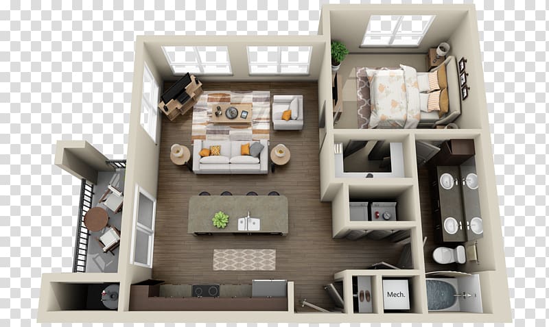 Apartment 3D floor plan House plan, apartment transparent background PNG clipart