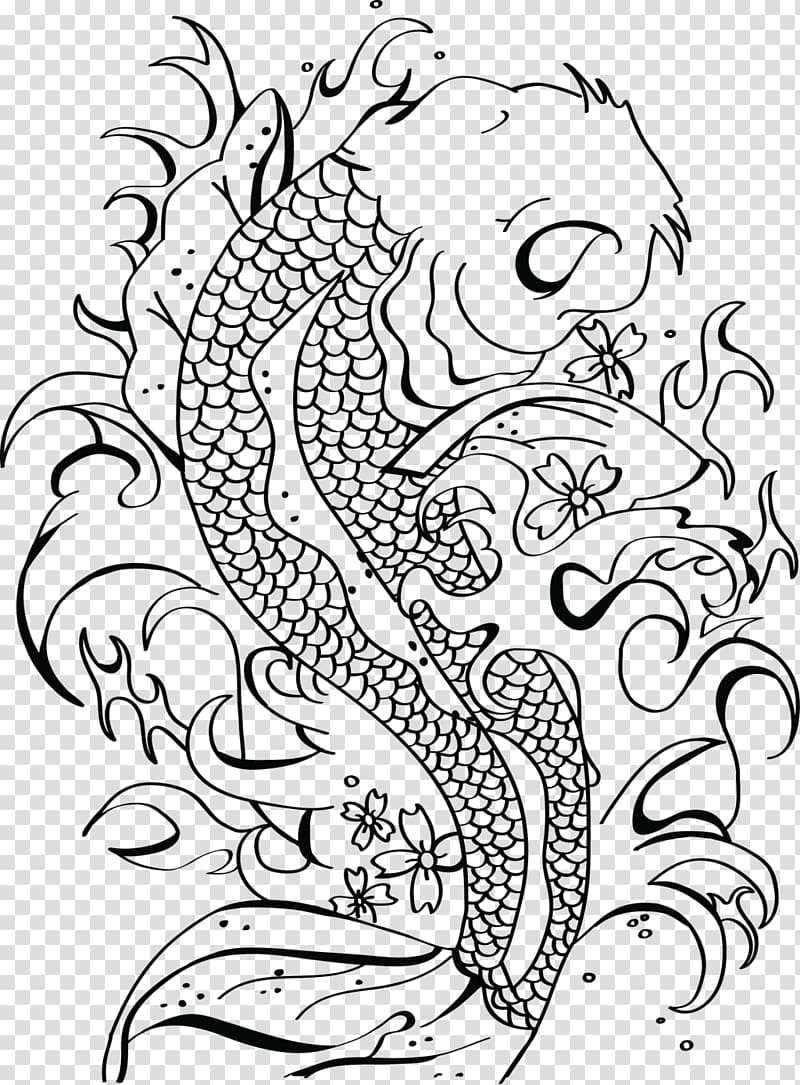 Butterfly Koi Black and white Art Koi pond, koi fish yin and yang transparent background PNG clipart
