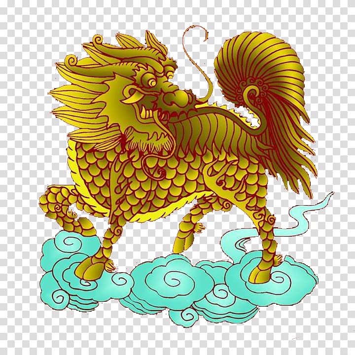 Xindianzhen Qilin Car, Golden unicorn animal transparent background PNG clipart