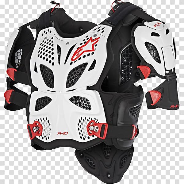 Alpinestars A-10 Chest Protector Motorcycle Motocross Alpinestars A-10 full chest protector white/black, motorcycle transparent background PNG clipart