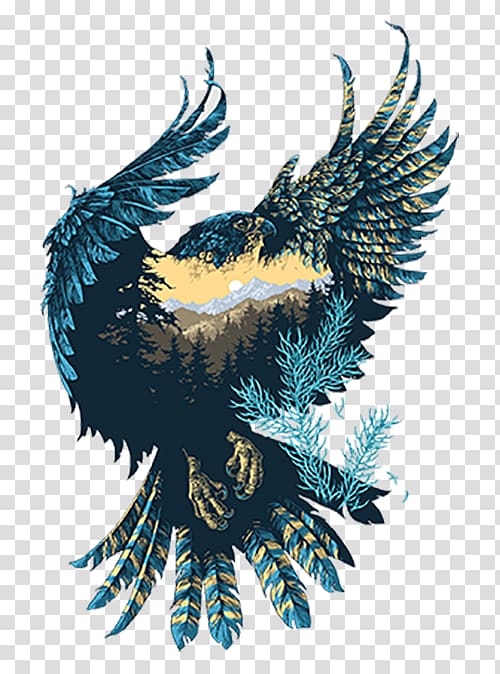 black and blue bird illustration, Visual arts Drawing Illustrator Graphic design Illustration, Eagle landscape isomorphic transparent background PNG clipart