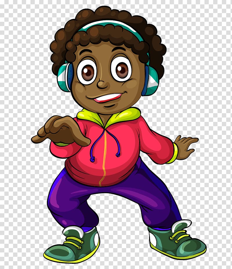 cartoon listening to music black kids transparent background PNG clipart
