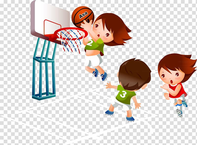 three person playing basketball , Cartoon Basketball Sport, kids playing transparent background PNG clipart