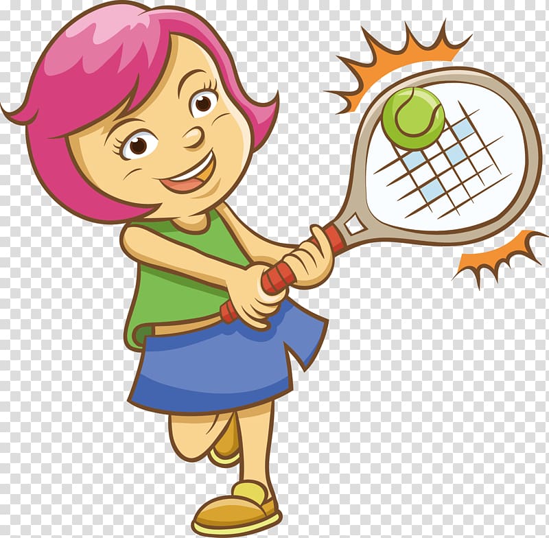 Cartoon Tennis Bishu014djo, Little girl playing tennis transparent background PNG clipart
