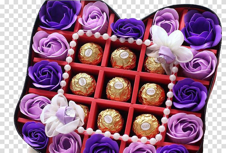 Chocolate Flower Purple Gift, Purple flowers and chocolate transparent background PNG clipart