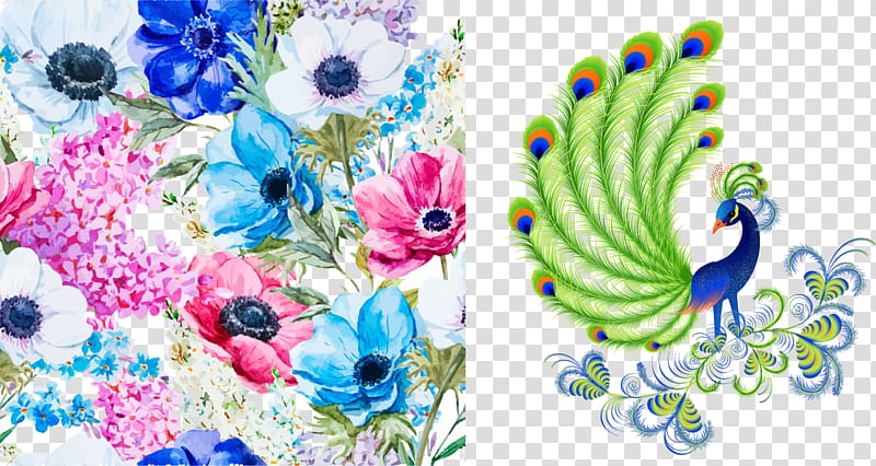Watercolour Flowers Discover Watercolor Watercolor painting, peacock pattern elements transparent background PNG clipart