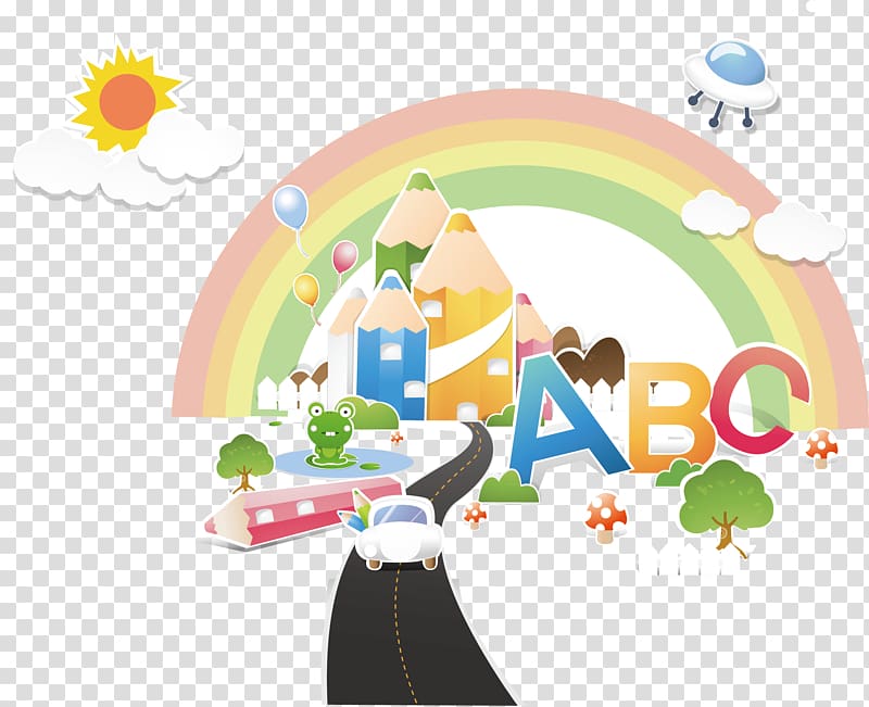 Cartoon Poster Illustration, Cartoon rainbow sun poster material transparent background PNG clipart