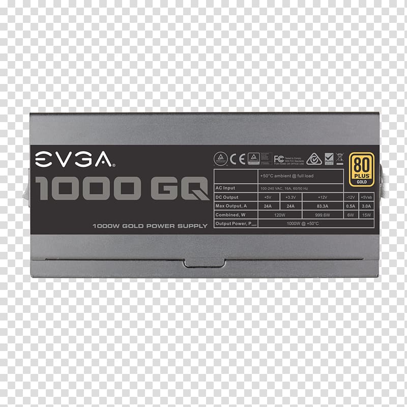 Power supply unit EVGA Corporation 80 Plus Power Converters 210-GQ-1000-V2 EVGA GQ Power Supply, Computer transparent background PNG clipart