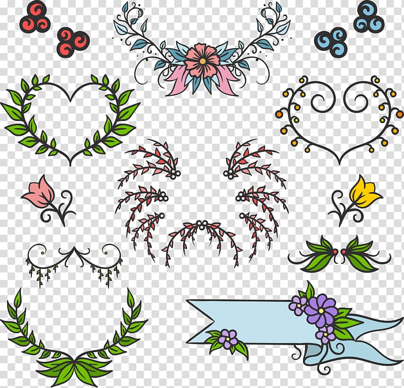 assorted-color floral art illustration, Euclidean Adobe Illustrator, flowers and garlands FIG. transparent background PNG clipart