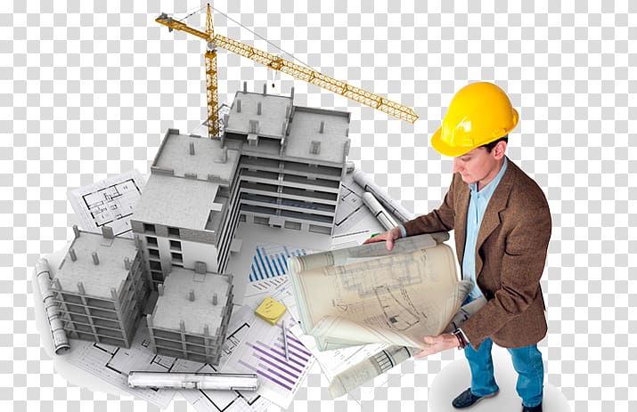man holding blueprint wearing hard hat illustration, Architectural engineering Concrete pump Civil Engineering Building, civil engineering transparent background PNG clipart