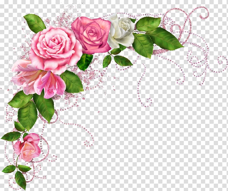 Free download | Pink and white rose flowers border art, Flower Frames ...