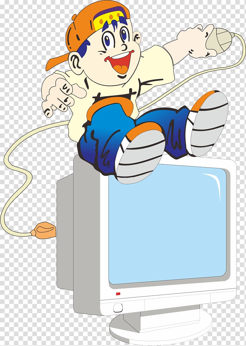 Computer mouse , The boy sitting on the computer transparent background PNG clipart