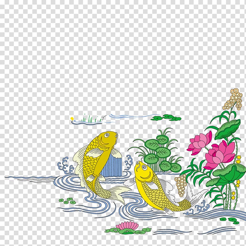 Gongbi Bird-and-flower painting, Painting goldfish swimming transparent background PNG clipart