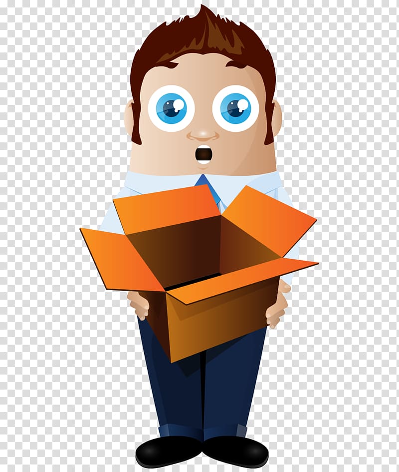 Paper Businessperson Management, Lovely hand-painted cartoon man holding an empty cardboard box transparent background PNG clipart