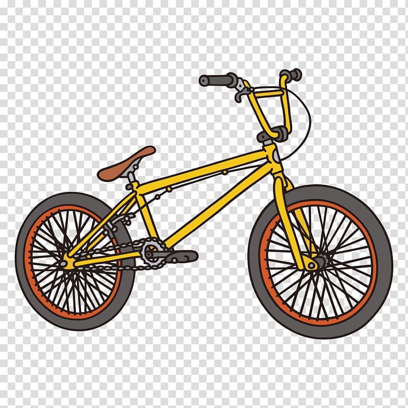 yellow BMX bike illustration, BMX bike Bicycle WeThePeople Freestyle BMX, cartoon bicycle transparent background PNG clipart