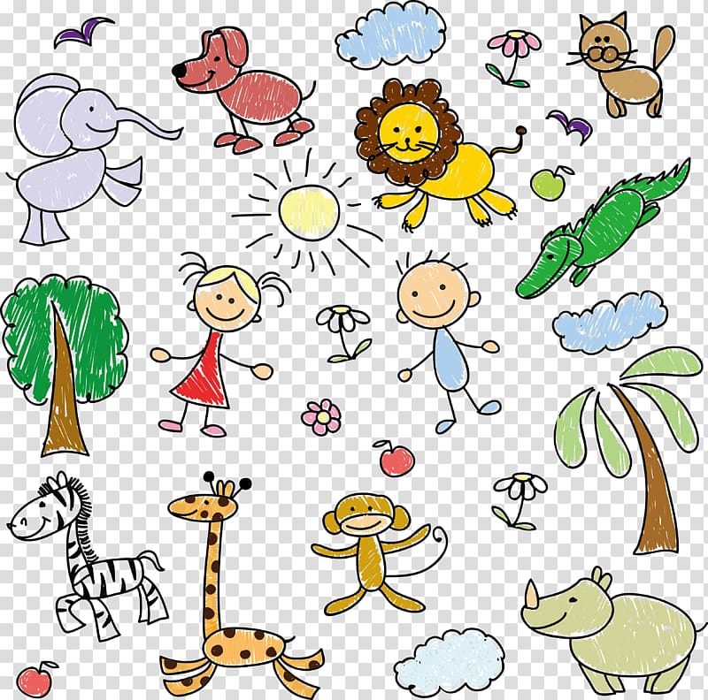 multicolored sketch , Children\'s Zoo poster background transparent background PNG clipart