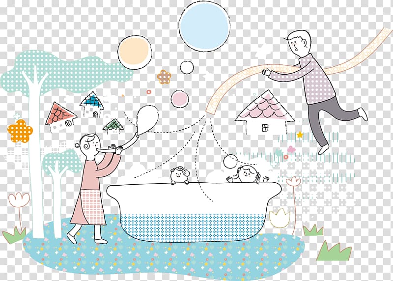 Drawing Cartoon Illustration, hand happy family of four transparent background PNG clipart