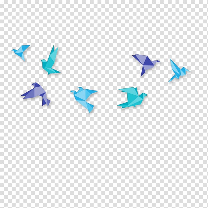 seven assorted-color birds illustration, Bird Origami, Blue origami birds transparent background PNG clipart