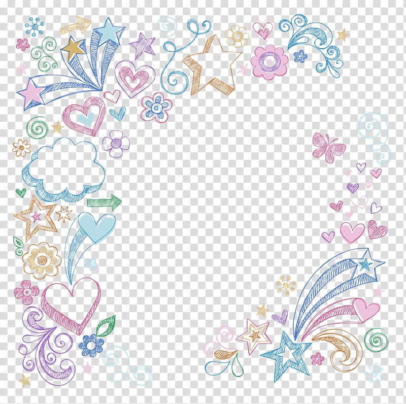 Paper Notebook Doodle , doodles, multicolored stars, hearts, clouds, and stars illustration transparent background PNG clipart