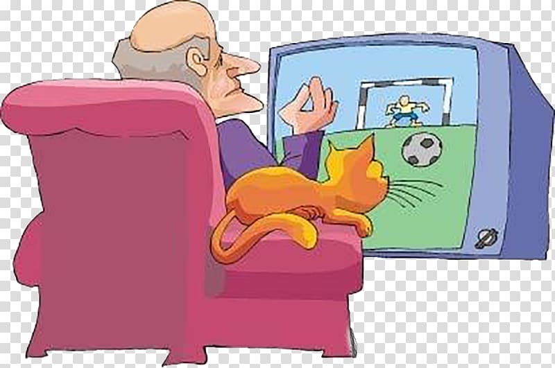 Television Cartoon , Foreign old man watches TV transparent background PNG clipart
