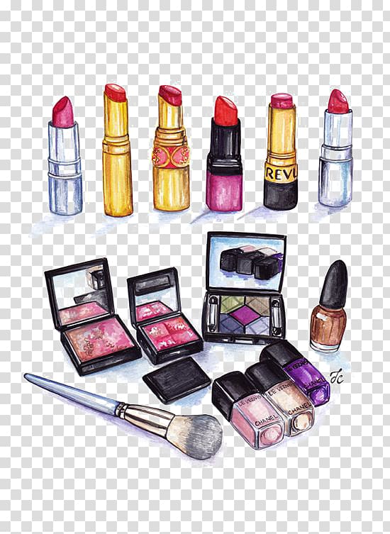 makeup set illustration, MAC Cosmetics Drawing Lip gloss Illustration, Makeup transparent background PNG clipart