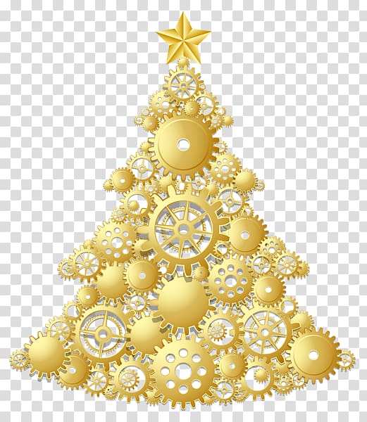 gold gear christmas tree transparent background PNG clipart
