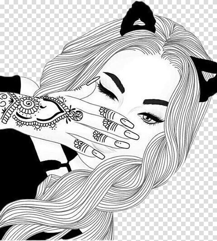 Drawing Art Black and white Sketch, Gangster Girl transparent background PNG clipart