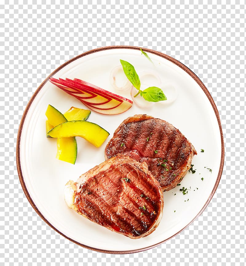 Barbecue Roast beef Beefsteak Beef tenderloin Garnish, Fresh plate dish barbecue material transparent background PNG clipart