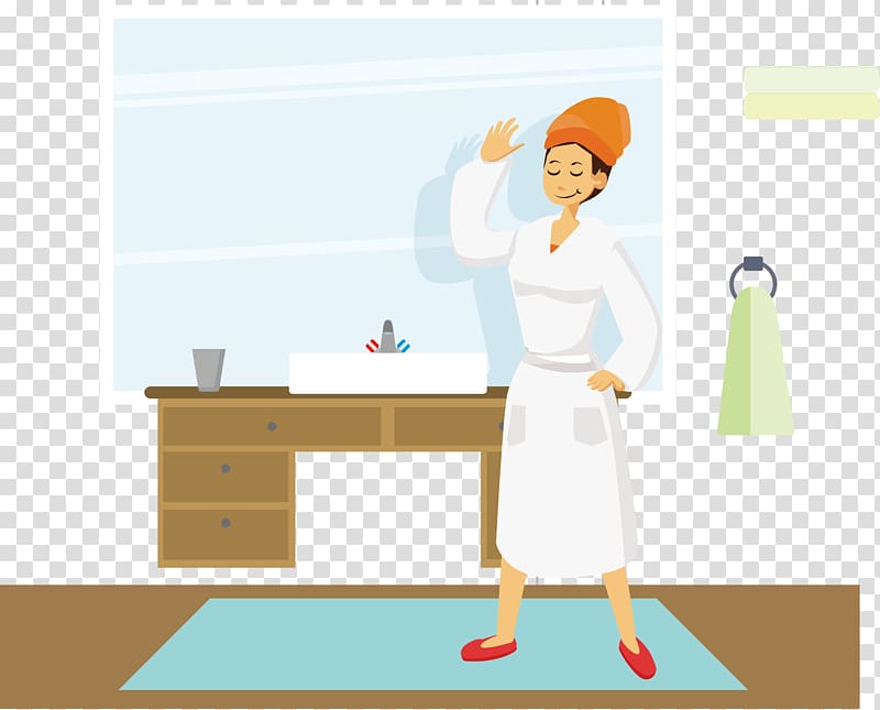 Table Cartoon, Cartoon woman in the bathroom transparent background PNG clipart