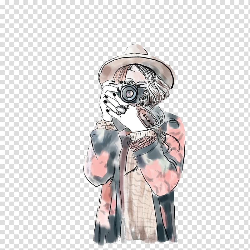 Camera Drawing Illustration, Holding the camera transparent background PNG clipart