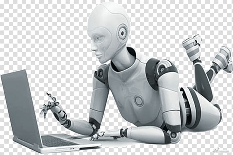 robot using laptop computer, Robotics Artificial intelligence Technology Information, smart robot transparent background PNG clipart