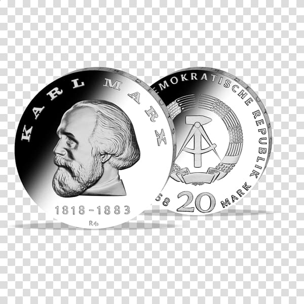 East Germany Silver Commemorative coin Deutsche Mark, Karl Marx transparent background PNG clipart