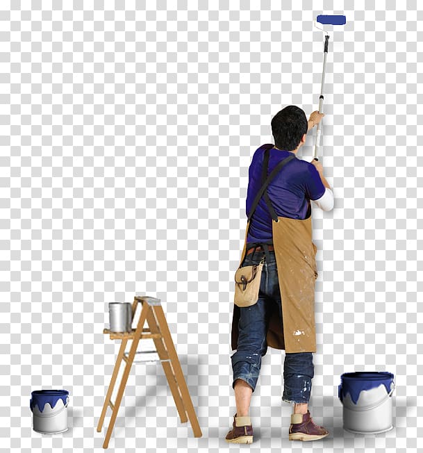 man holding paint roller illustration, Paint Rollers House painter and decorator Painting Wall, Painter transparent background PNG clipart