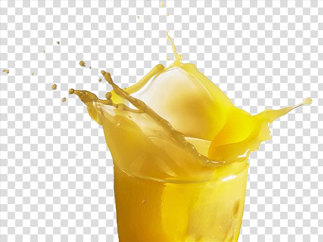 Orange juice Lemonade Fruit, Yellow splash of orange juice transparent background PNG clipart