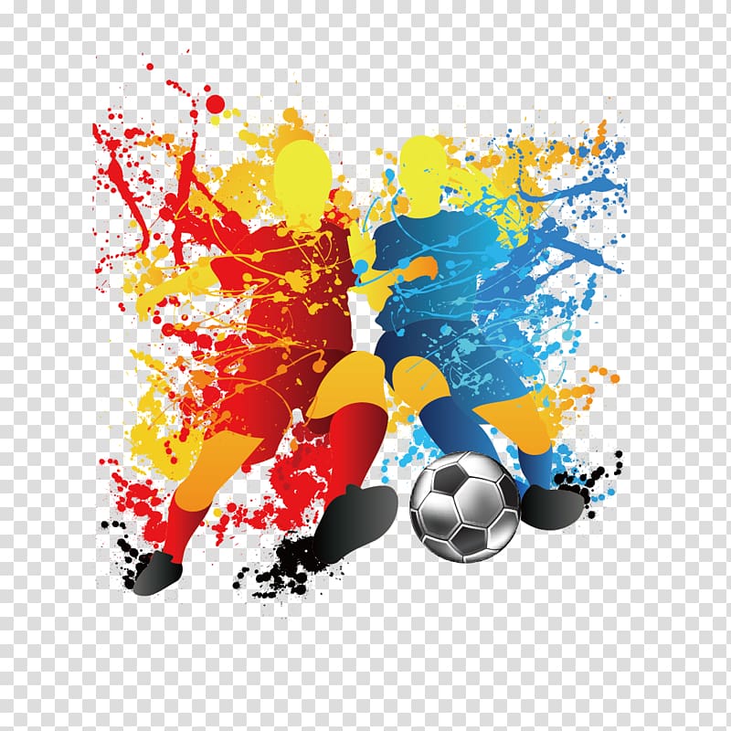 two men playing soccer illustration, Football pitch Illustration, Drawing playing football transparent background PNG clipart