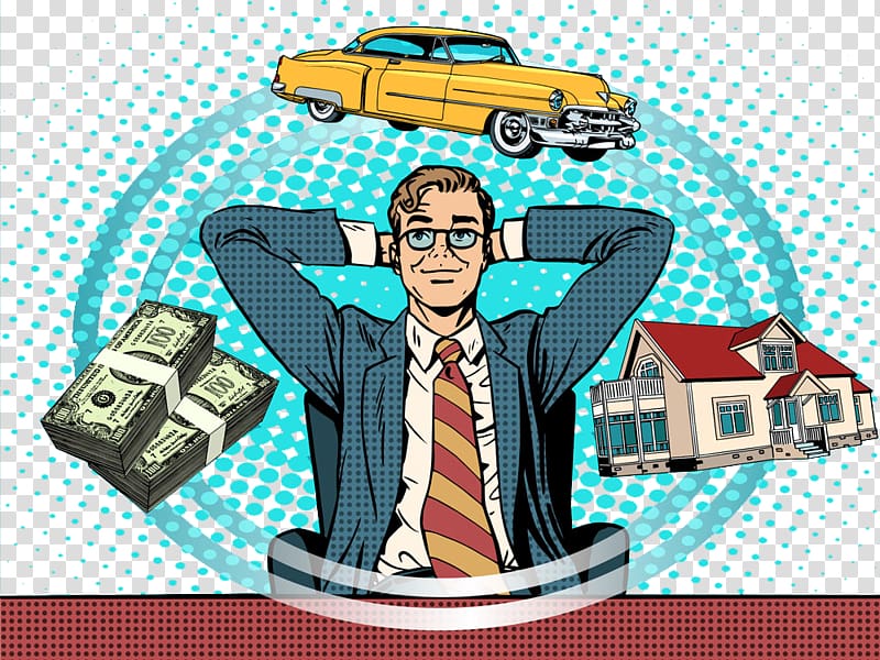 Money Pop art Illustration, Dreaming business man transparent background PNG clipart