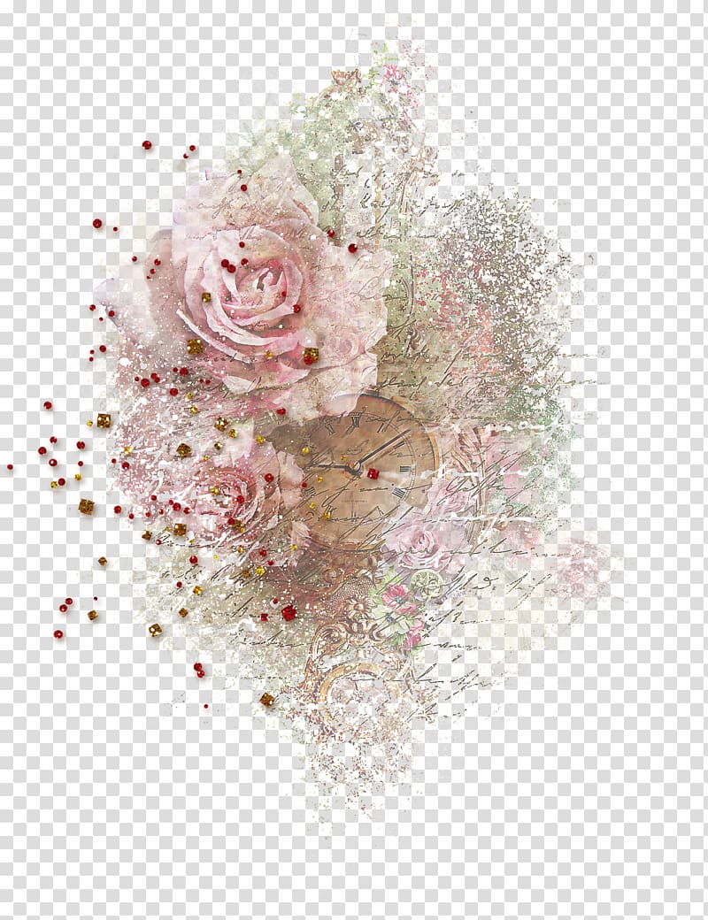 pink flower illustration, Rose Flower bouquet, Painted Flower Clock transparent background PNG clipart