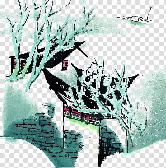 Jiangnan Ink wash painting Chinese painting Fukei, Chinese painting snow Free to pull the material transparent background PNG clipart