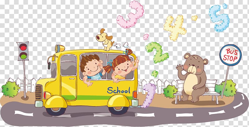 yellow school bus cartoon illustration, Bus Cartoon Illustration, Creative children\'s cartoon transparent background PNG clipart