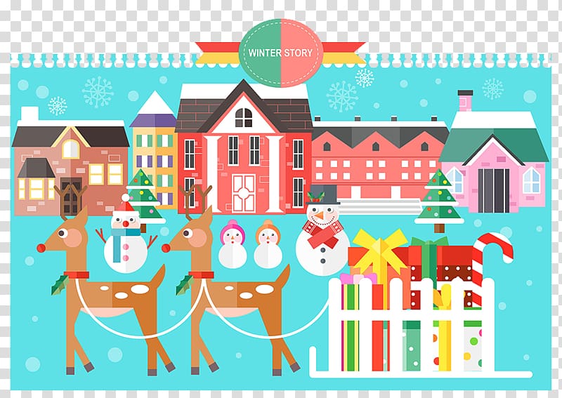 Santa Claus Christmas Flat design Illustration, Flat style Christmas Town transparent background PNG clipart