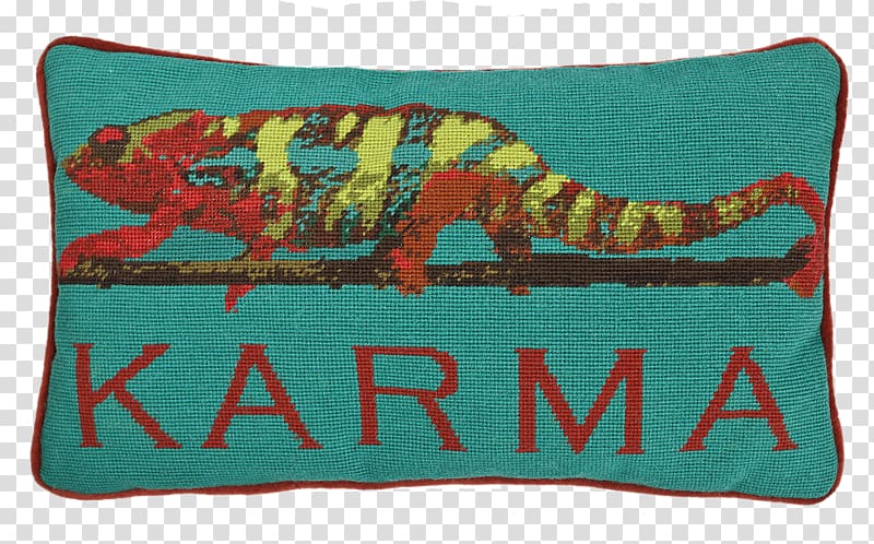 Throw Pillows Cushion Needlepoint Karma Chameleon, suitcase handpainted transparent background PNG clipart