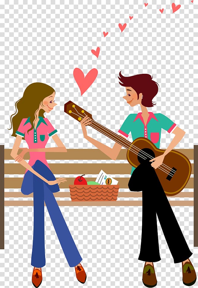 Guitar illustration Illustration, Guitar cartoon couple transparent background PNG clipart